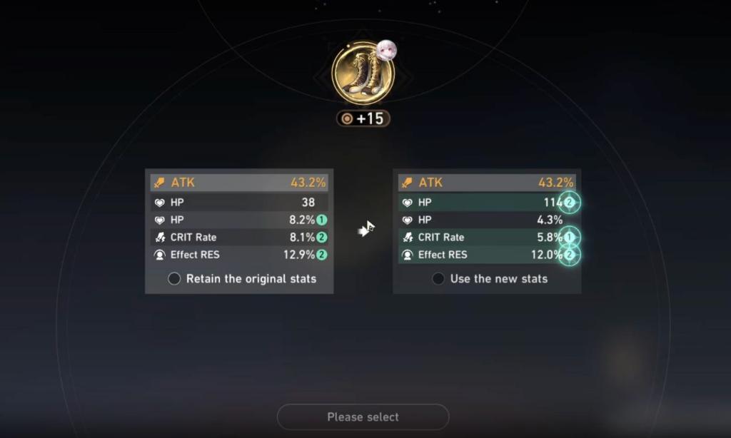 honkai star rail relic stat reroll comparison atk crit rate sub stats optimization