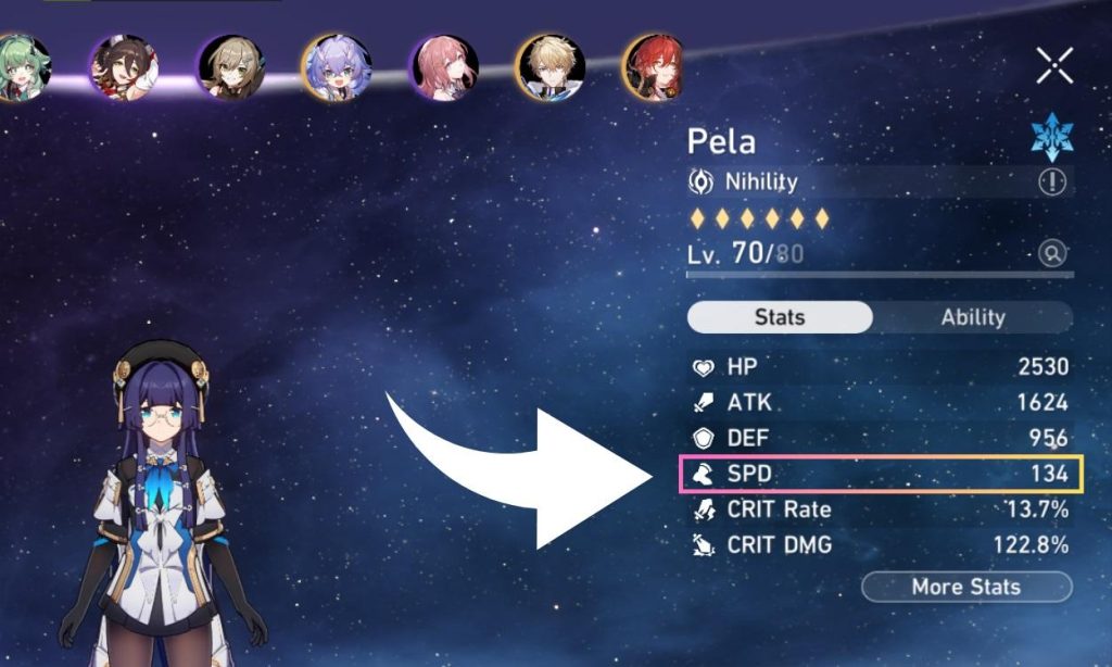 honkai star rail speed 134 breakpoint example character stats turn order optimization