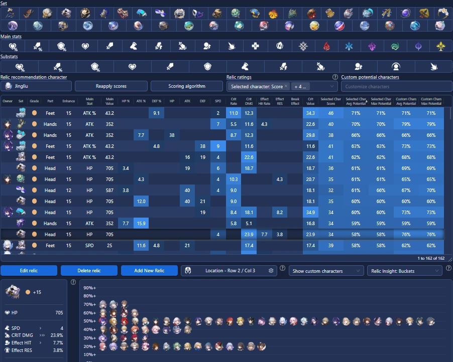 honkai star rail relic scoring tool crit rate crit dmg speed sub stats analysis