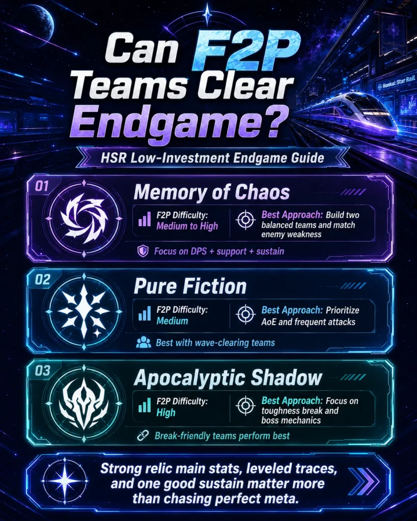 F2P teams for Memory of Chaos Pure Fiction and Apocalyptic Shadow in HSR
