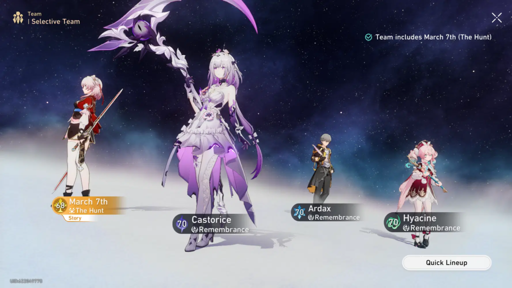 Honkai Star Rail March 7th team selection screen