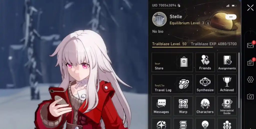 Honkai Star Rail Stelle profile screen