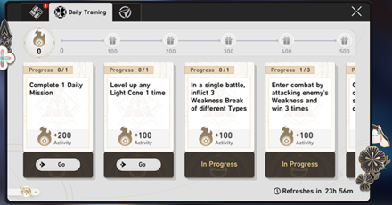 Honkai Star Rail Daily Training interface