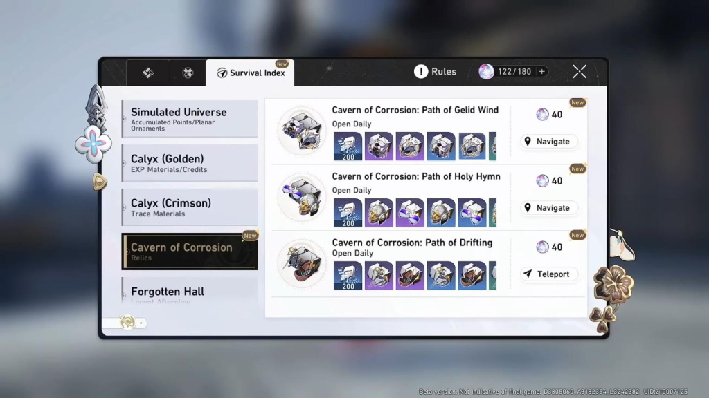 Honkai Star Rail cavern of corrosion dungeon list