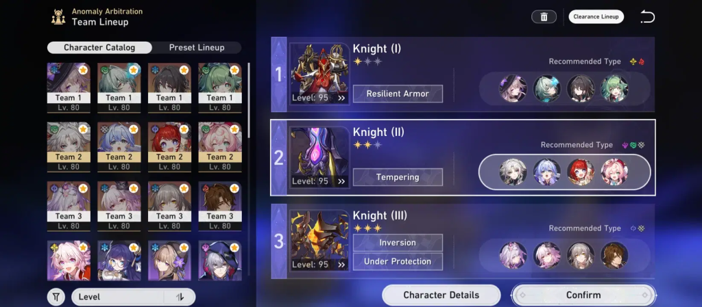 Honkai Star Rail Anomaly Arbitration team lineup screen