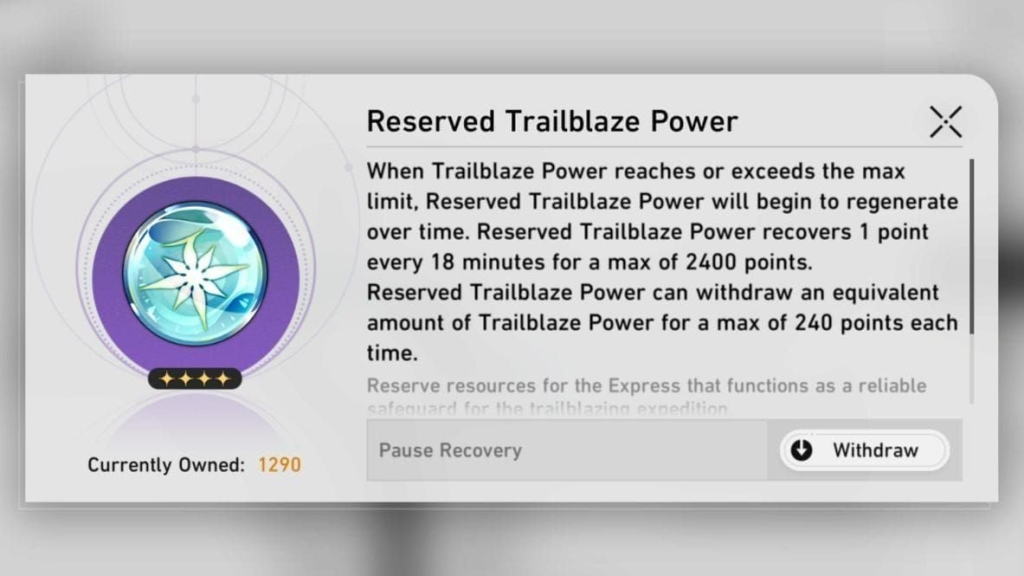 Honkai Star Rail Reserved Trailblaze Power explanation