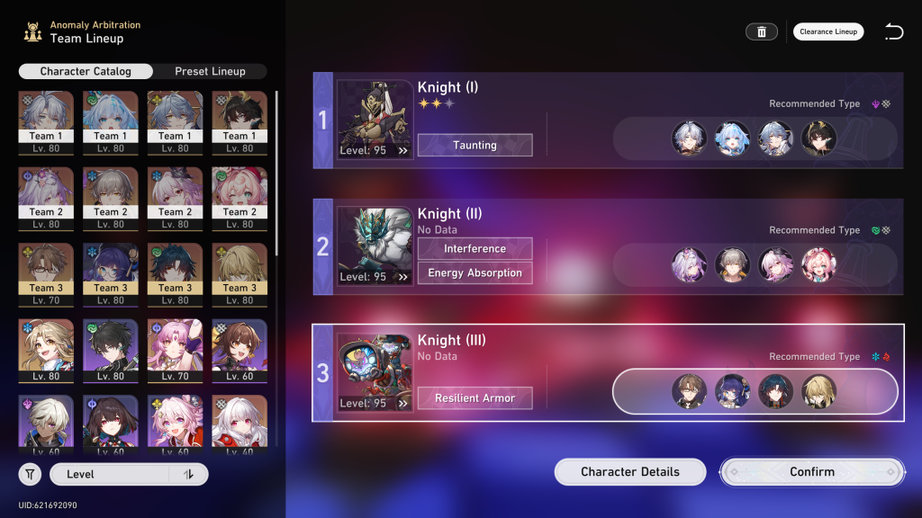 Honkai Star Rail character roster selection screen interface