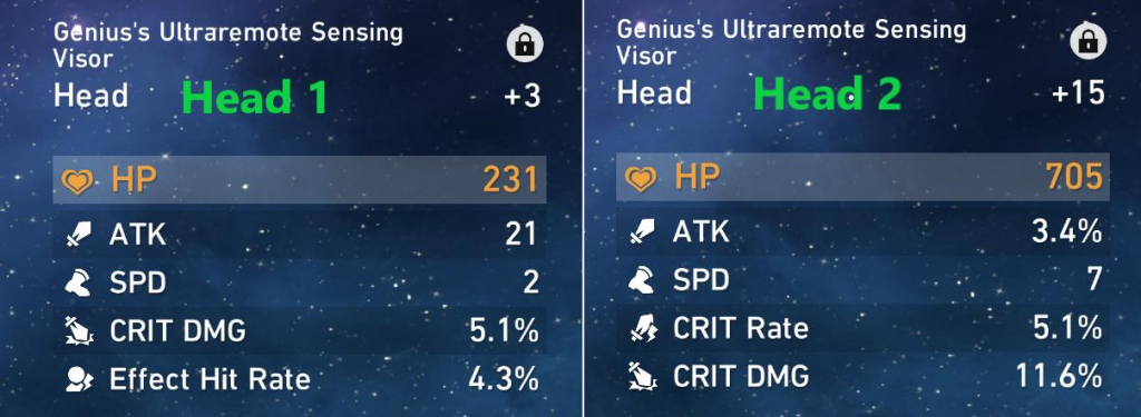 Honkai Star Rail relic stat comparison screen