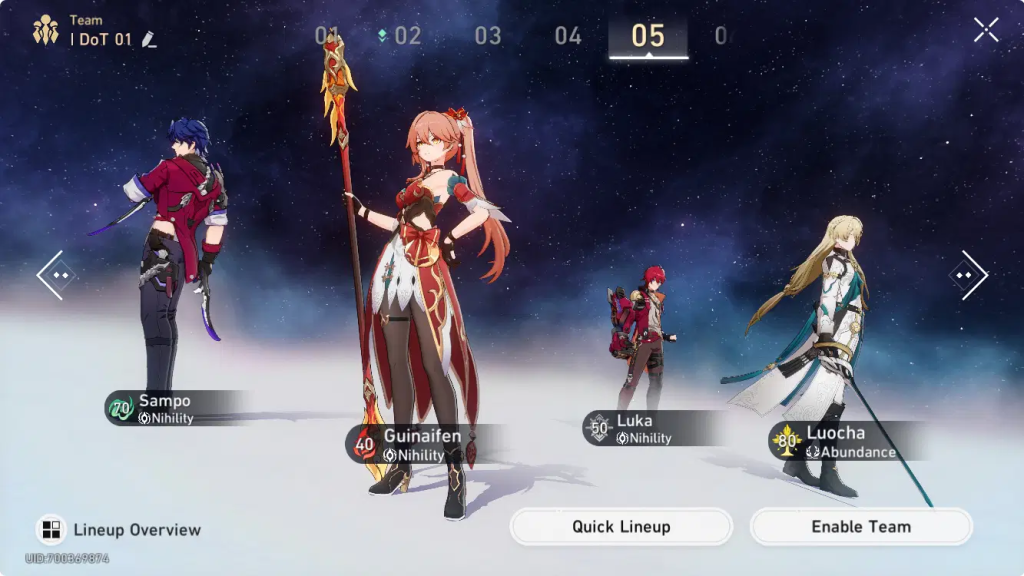 Honkai Star Rail Sampo Guinaifen Luka Luoca DoT team comp