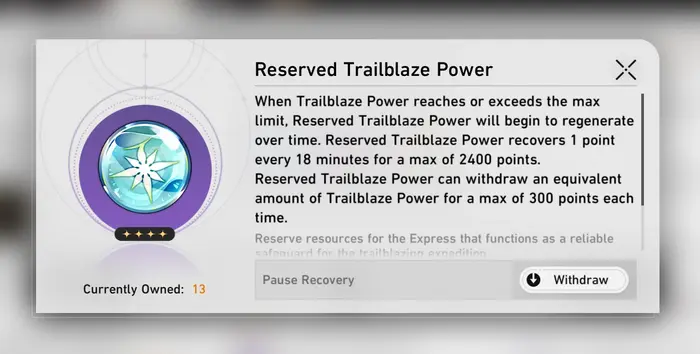 Honkai Star Rail Reserved Trailblaze Power explanation