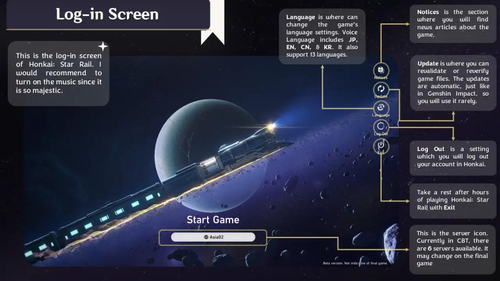 Honkai Star Rail log-in screen guide