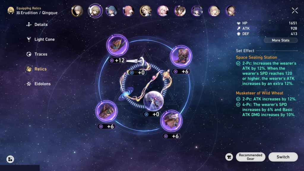 Honkai Star Rail Qingque relic build screen