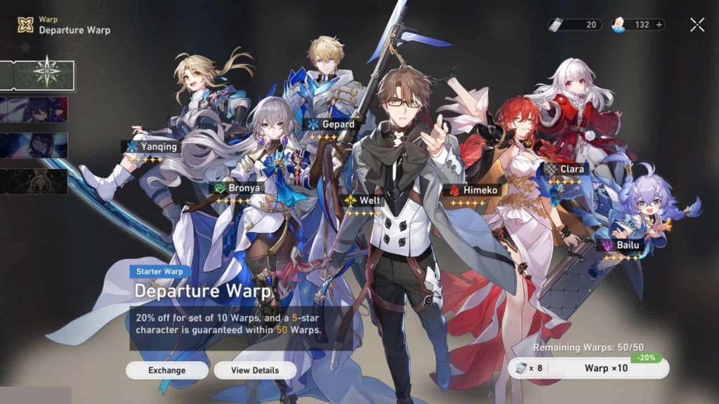 Honkai Star Rail Departure Warp starter banner screen
