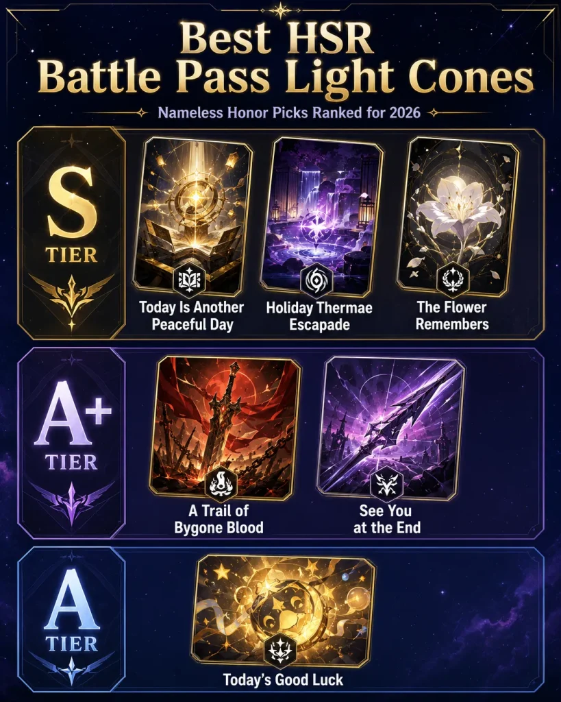 Best HSR battle pass light cones ranked for Nameless Honor in 2026 