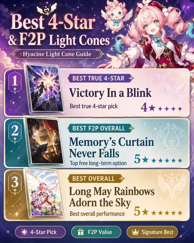 Best Hyacine 4-star Light Cones in Honkai Star Rail with F2P alternatives