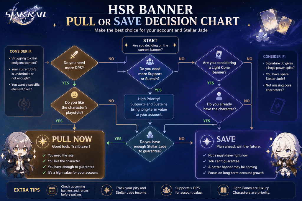 HSR banner pull or save decision chart for character and light cone banners