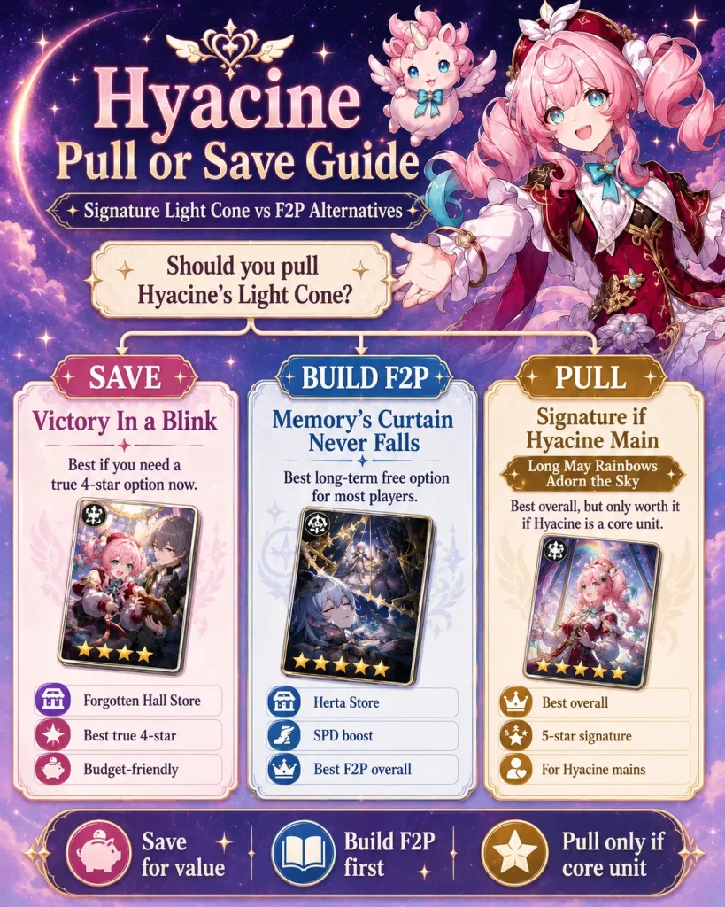 Hyacine pull or save guide for signature Light Cone and F2P alternatives