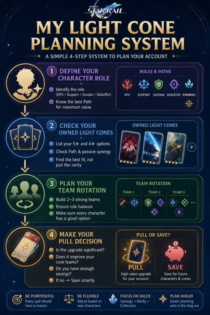 HSR light cone planning system for characters relics teams and banners