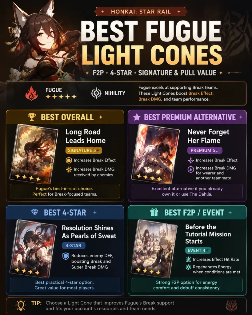 Best Fugue Light Cones in HSR including signature F2P and 4-star options