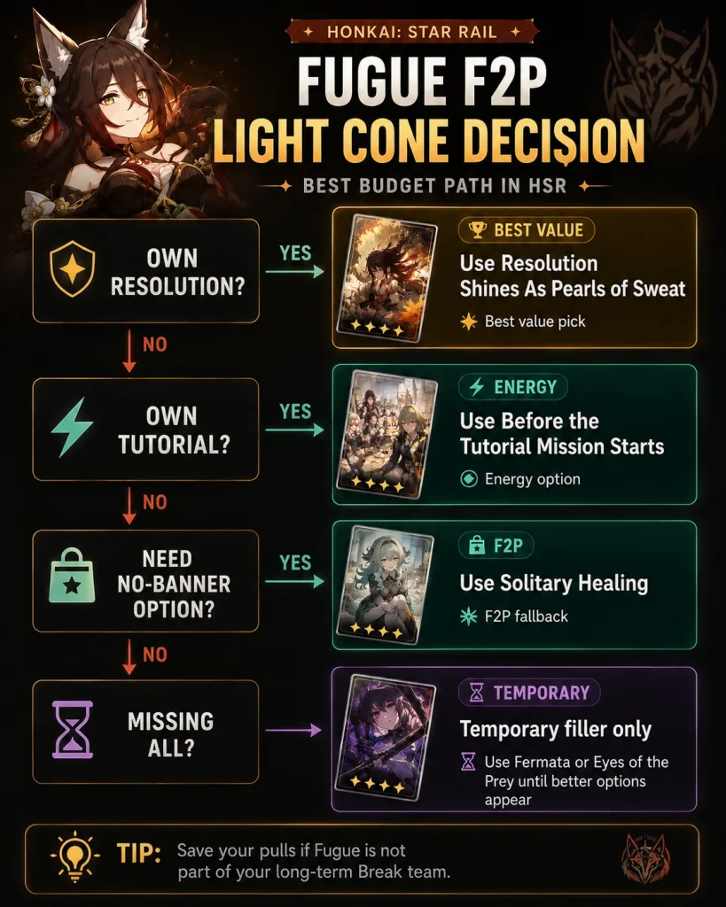 Fugue F2P Light Cone decision card for HSR players