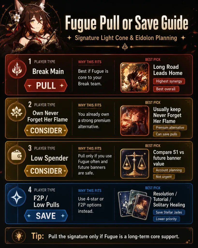 Fugue pull or save guide for signature Light Cone and Eidolon planning