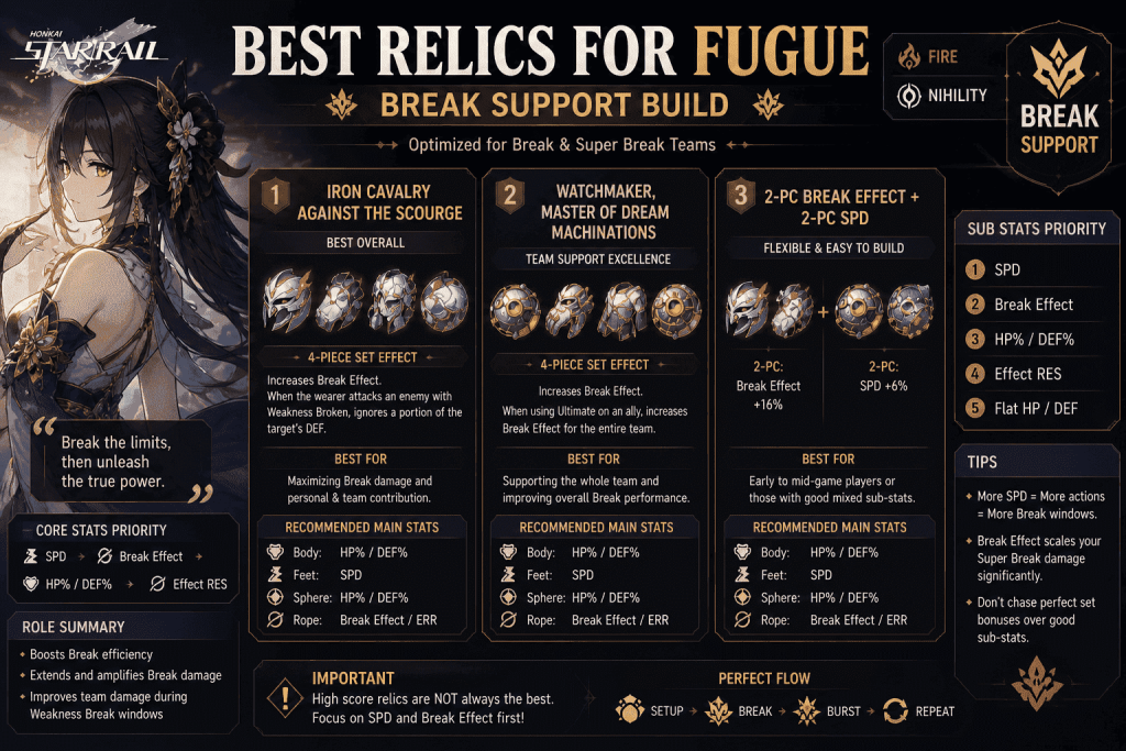 Best relics for Fugue Honkai Star Rail break support build