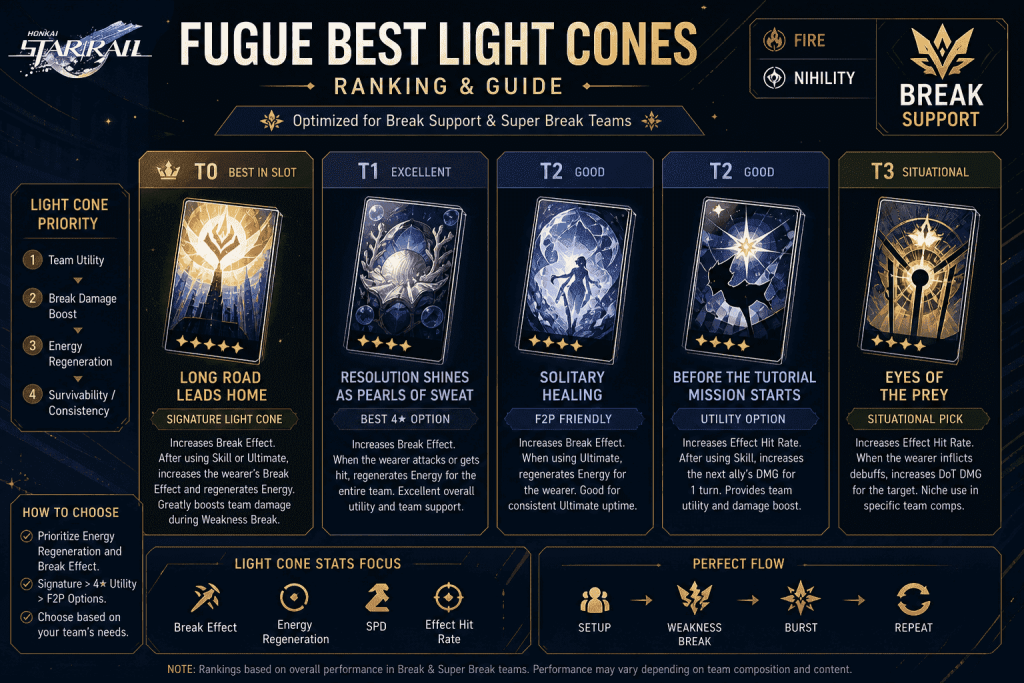 Fugue best light cones Honkai Star Rail ranking