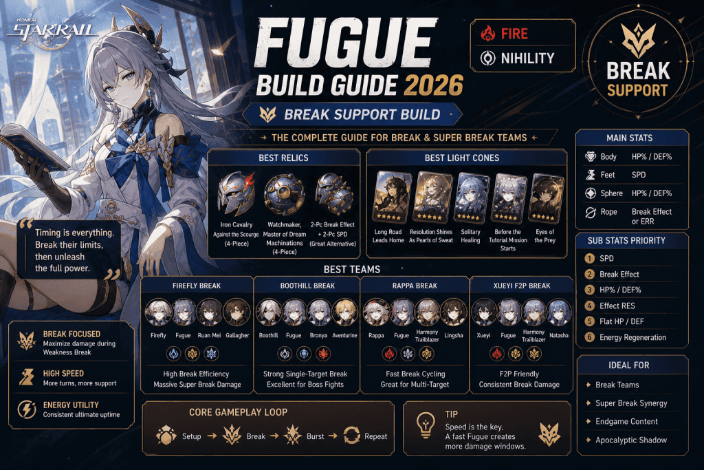 Fugue build Honkai Star Rail guide with relics light cones and break teams