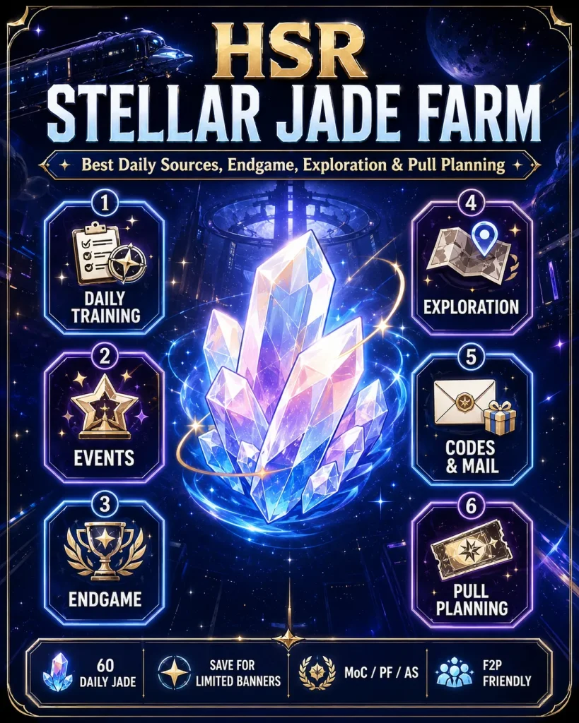 HSR Stellar Jade farm guide with daily routine events endgame exploration and pull planning