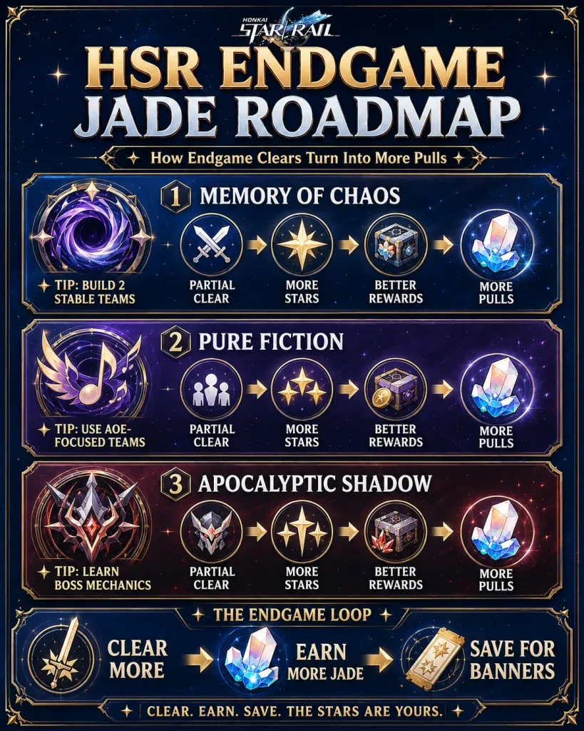 HSR endgame Stellar Jade farming roadmap for Memory of Chaos Pure Fiction and Apocalyptic Shadow