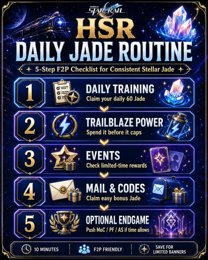 HSR daily Stellar Jade routine checklist for F2P players