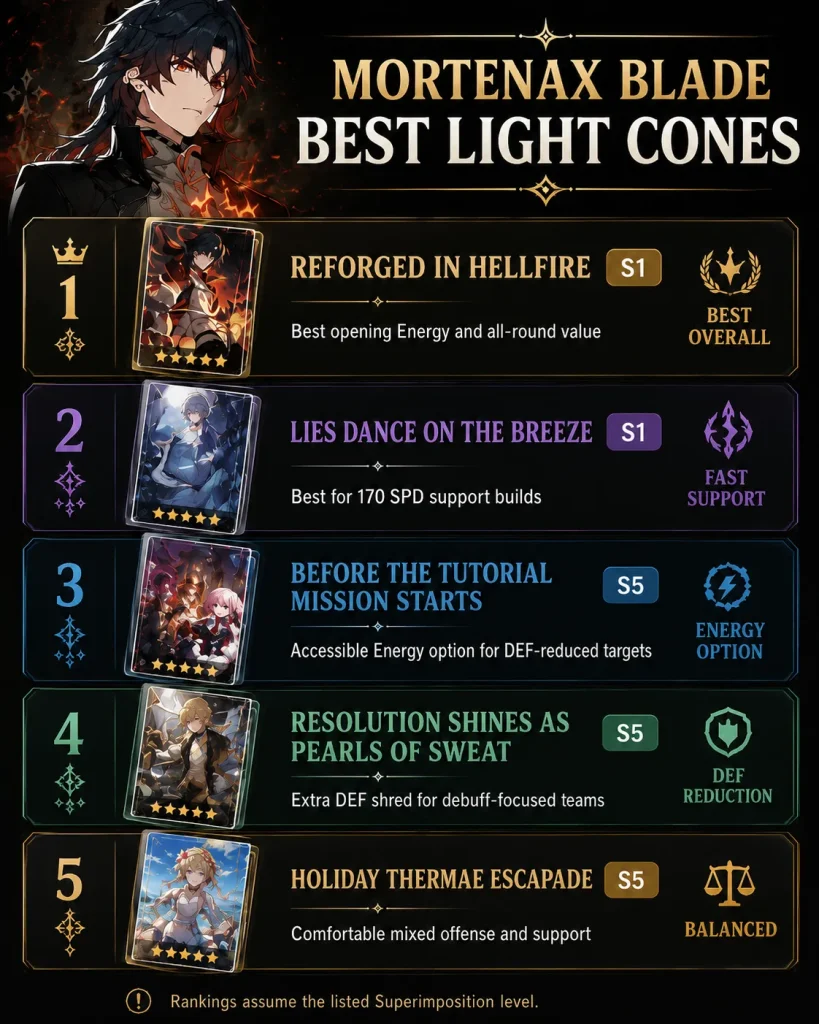 Five recommended Light Cones for Mortenax Blade