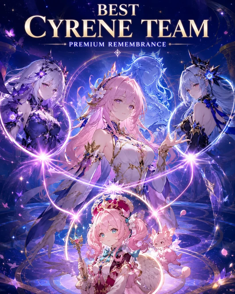Best Cyrene teams in HSR with Castorice Evernight Hyacine Phainon Aglaea and Anaxa