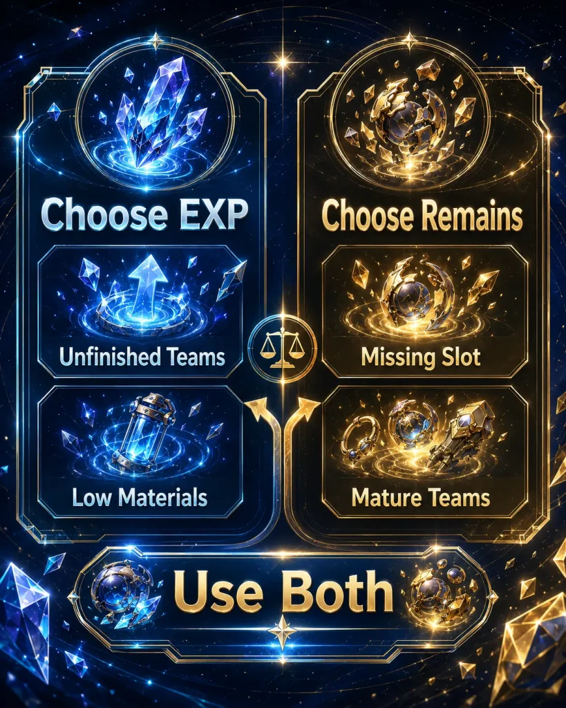 HSR Relic EXP versus Relic Remains decision guide