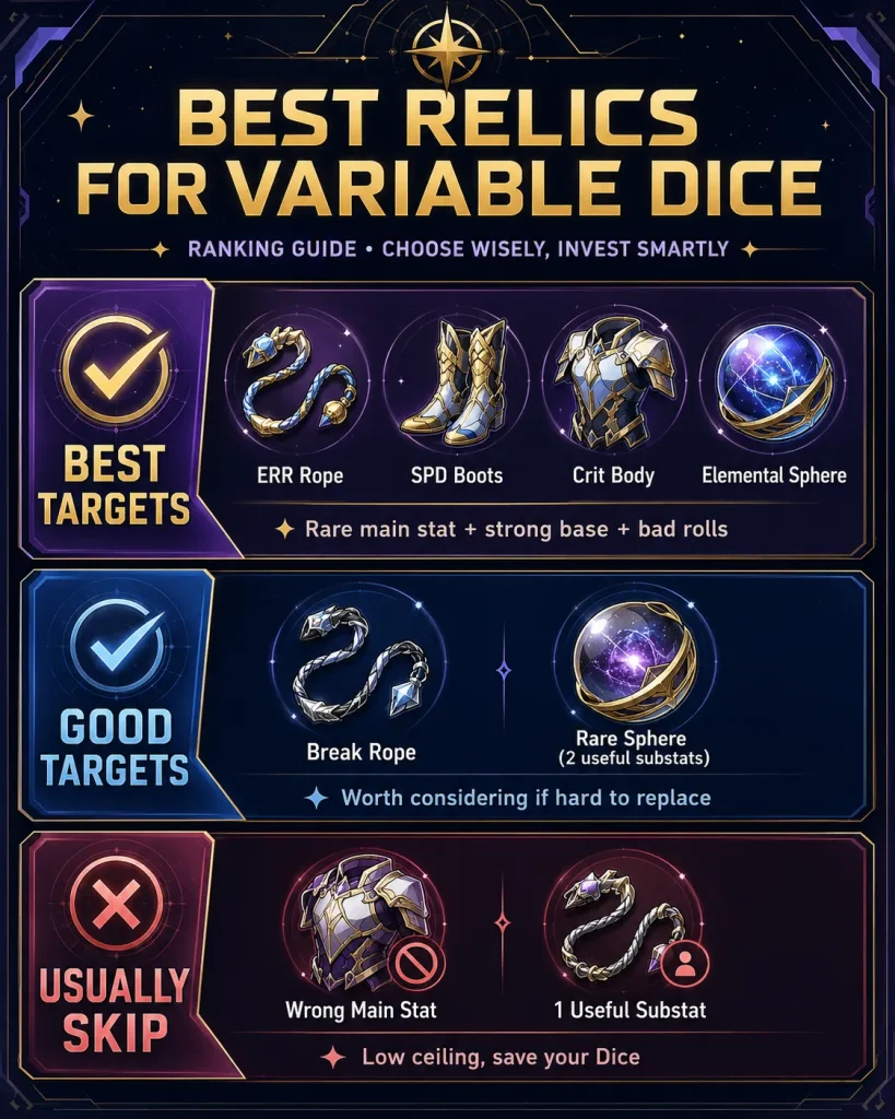 Best relics to use Variable Dice on in Honkai Star Rail