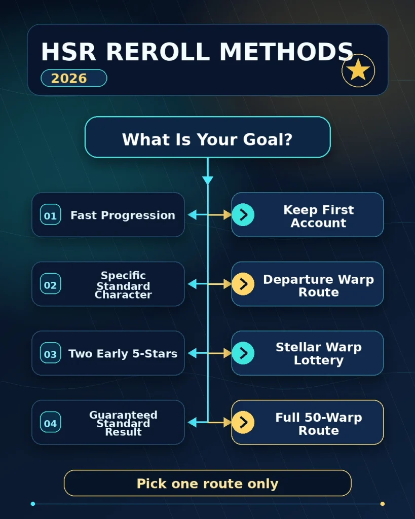 HSR fastest reroll methods comparing Departure Warp Stellar Warp and no reroll routes