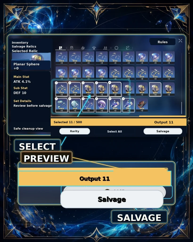 How to salvage relics in Honkai Star Rail inventory