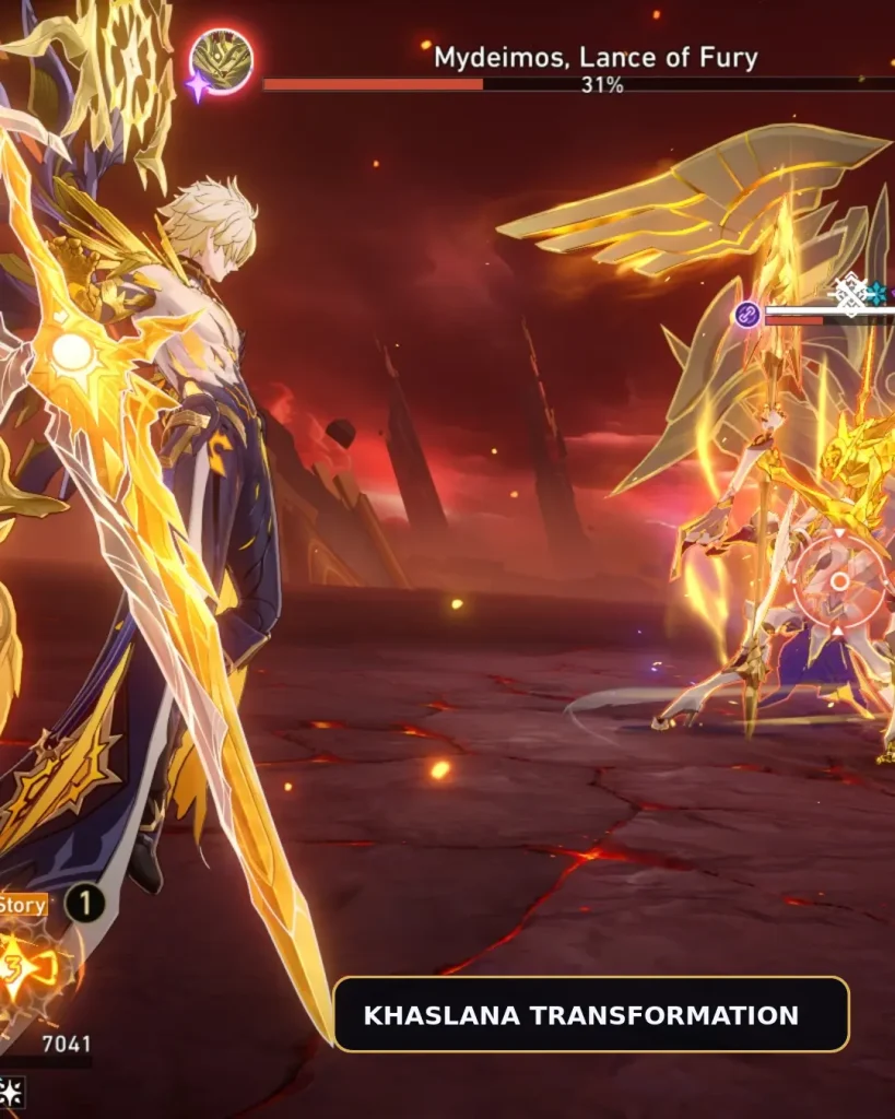 Phainon transformed into Khaslana during an HSR boss fight