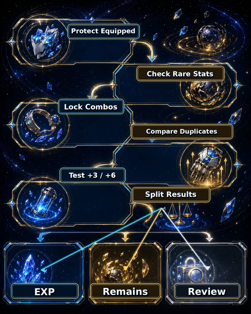 HSR relic inventory full cleanup and salvage workflow