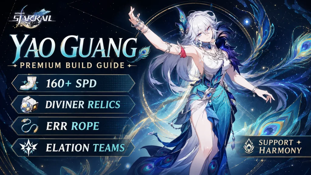 Best Yao Guang build HSR 4.3 relics Light Cones Speed and Elation teams