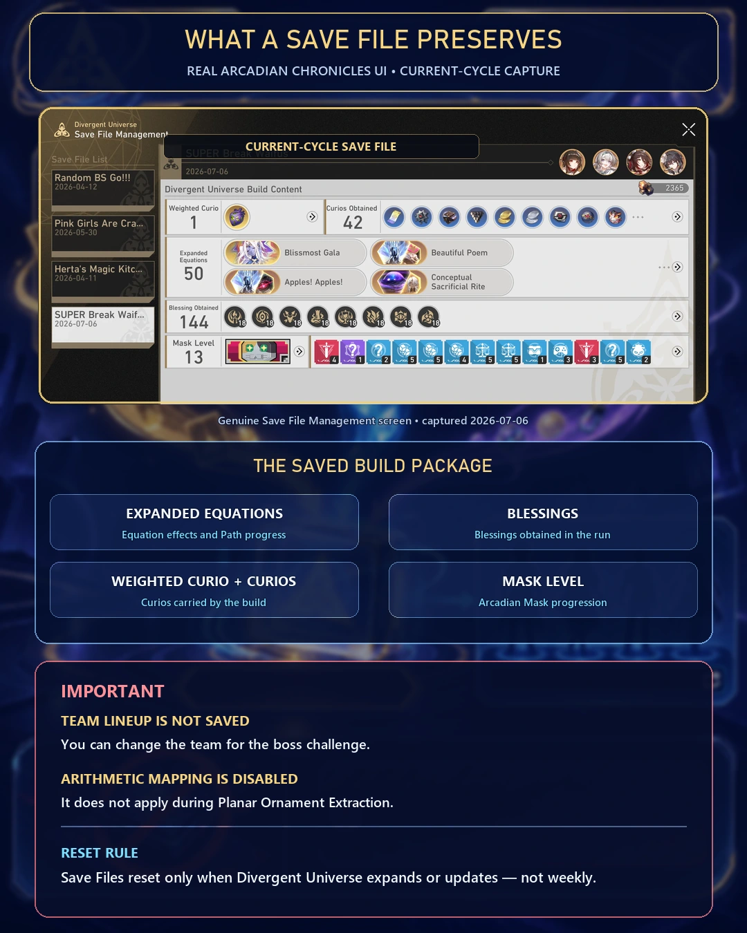 HSR Divergent Universe Save File explained with Equations Blessings and Curios