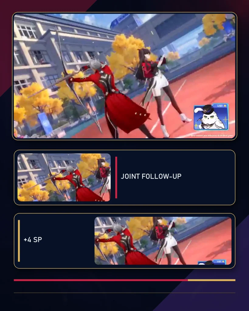 Rin Tohsaka and Archer triggering their Joint Follow-Up ATK in an HSR battle