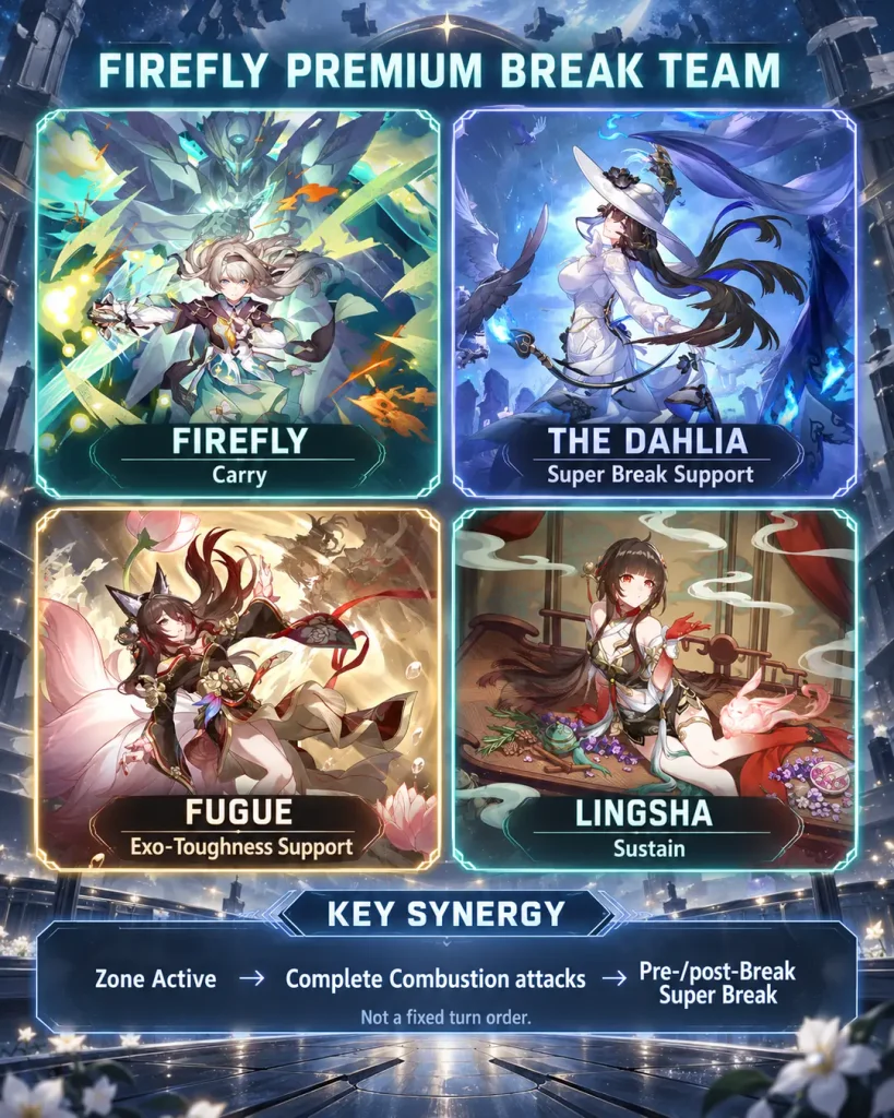 Firefly The Dahlia Fugue and Lingsha premium HSR Break team