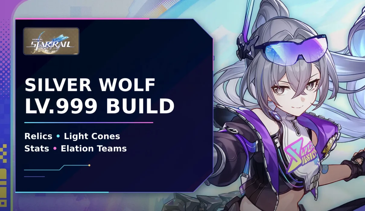 Silver Wolf Lv.999 build in Honkai Star Rail with best Relics Light Cones stats and Elation teams